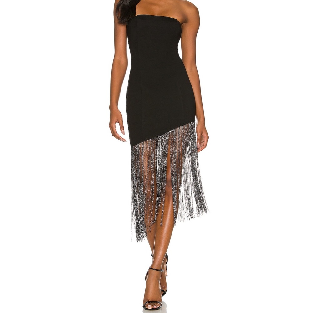 Black strapless silver fringe dress from revolve Cleo dress superdown